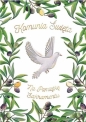 Karnet A5 Komunia. Gołąb z oliwkami