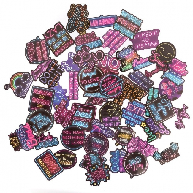 Naklejki winylowe neon motywacyjne 5-8cm 50szt