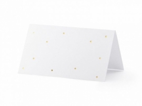 Wizytówka na stół Partydeco wykonane z papieru w kolorze białym, ze złotym metalizowanym wzorem kropek (1 op. / 10 szt.) (WS4-019ME)