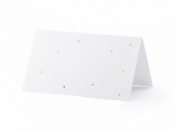 Wizytówka na stół Partydeco wykonane z papieru w kolorze białym, ze złotym metalizowanym wzorem kropek (1 op. / 10 szt.) (WS4-019ME)