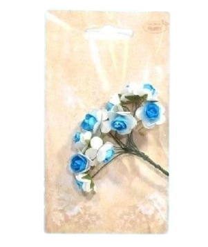 Kwiatki papierowe różyczki biało-niebieskie