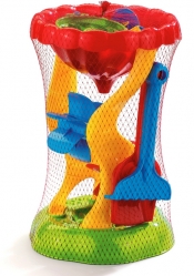 Komplet do piasku - Młynek + łopatka + grabki + 3 foremki