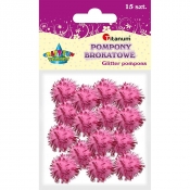 Pompony brokatowe, 15 szt. - różowe (338525)