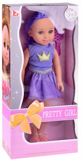 Lalka w sukience z koroną długie włosy fiolet 38cm