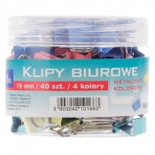 Klipy biurowe Tetis 19mm, 40 szt. - kolorowe (GK002-B)