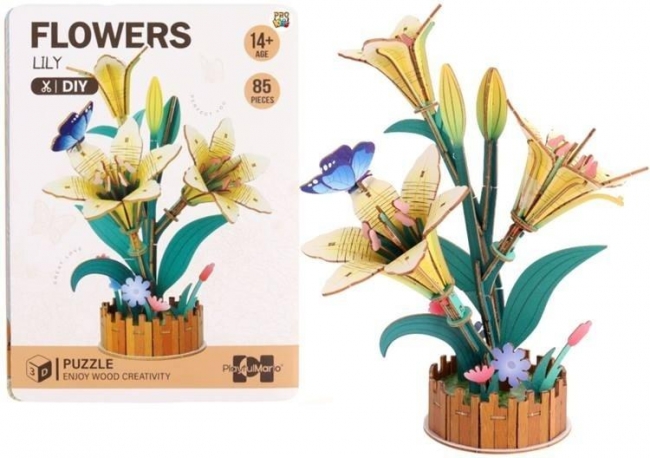 <img src='https://webimage.pl/pics/664/2/d5903943012664.jpg' style='height:440px' /> Puzzle 3D drewniane kwiaty lilie