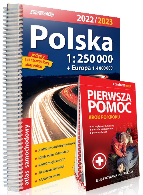 Polska atlas samochodowy + instrukcja pierwszej pomocy 1:250 000