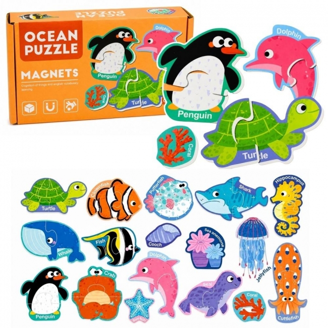 <img src='https://webimage.pl/pics/664/9/d5907990209664.jpg' style='height:440px' /> Puzzle magnetyczne Zwierzęta morskie 30el