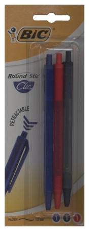Długopis Round Stic Clic mix kolor blister 3 sztuki