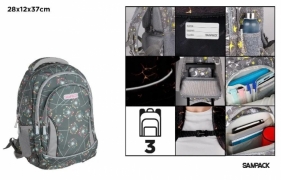 Plecak trzykomorowy Dmuchawce grafitowy 28x12x37cm