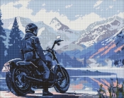 Diamentowa mozaika - Motocyklista w górach 40x50cm