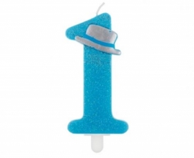 Świeczka urodzinowa Godan Moje Pierwsze urodziny, niebieska z brokatem 9 cm (SF-SPUN)