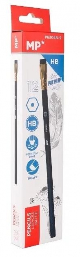 Ołówek z gumką HB czarny (12szt)