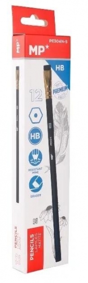 Ołówek z gumką HB czarny (12szt)