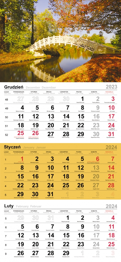 Kalendarz ścienny, trójdzielny 2024 (T-106T-09)