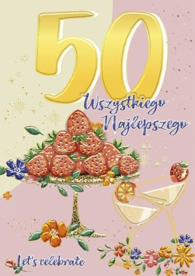 Karnet A5 Urodziny 50 - Patera z truskawkami