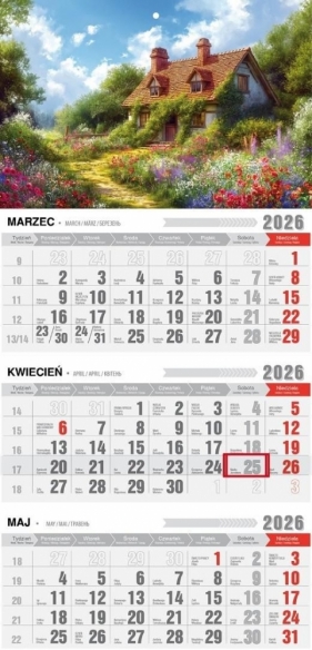 Kalendarz 2026 trójdzielny z magnesem - Romantico