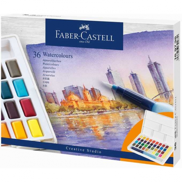 Farby akwarelowe CS w kostkach - 36 kol. Plastikowe opakowanie Faber-Castell (169736 FC)