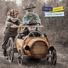 Kartka holograficzna 3D - Boys in car