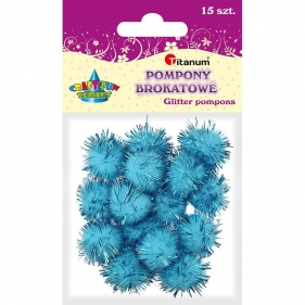 Pompony brokatowe, 15 szt. - niebieski jasny (338527)