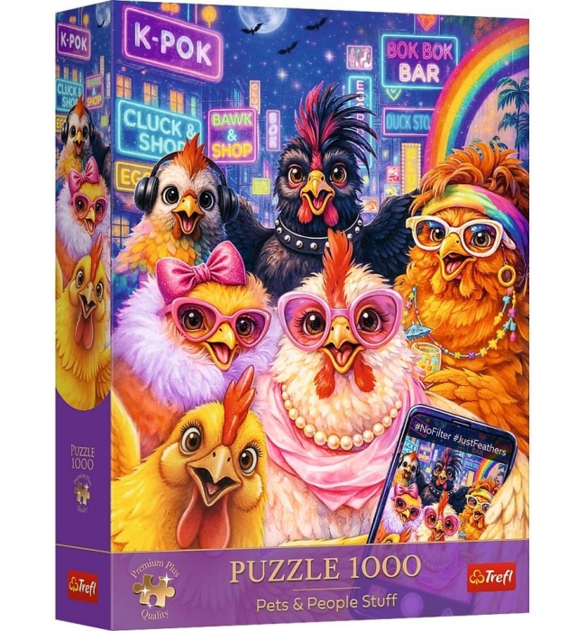 <img src='https://webimage.pl/pics/681/1/d5900511121681.jpg' style='height:440px' /> Puzzle 1000 Selfie z kurami TREFL