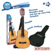 Gitara drewniana 75 cm z paskiem i futerałem (7521)