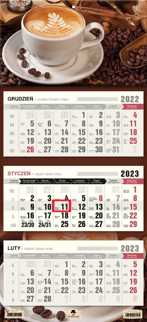 Kalendarz ścienny Trójdzielny Cappuccino