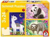 Puzzle 3x24: Panda, leniwiec, lama