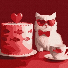 Malowania po numerach - Kot z tortem 30x30cm