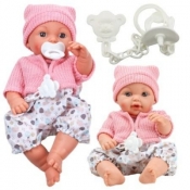 Lalka bobas czapka sweterek smoczek dźwięki