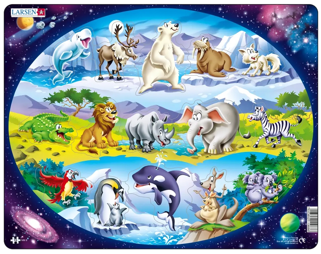 <img src='https://webimage.pl/pics/686/9/d7023852119686-7.png' style='height:440px' /> Larsen, Puzle Maxi 15: Animals of the World