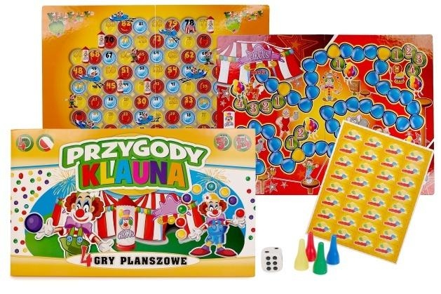 <img src='https://webimage.pl/pics/687/4/d5901811114687.jpg' style='height:440px' /> Gra planszowa 4w1 Przygody Klauna