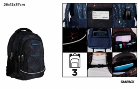 Plecak geometryczny trzykomorowy czarny 28x12x37cm