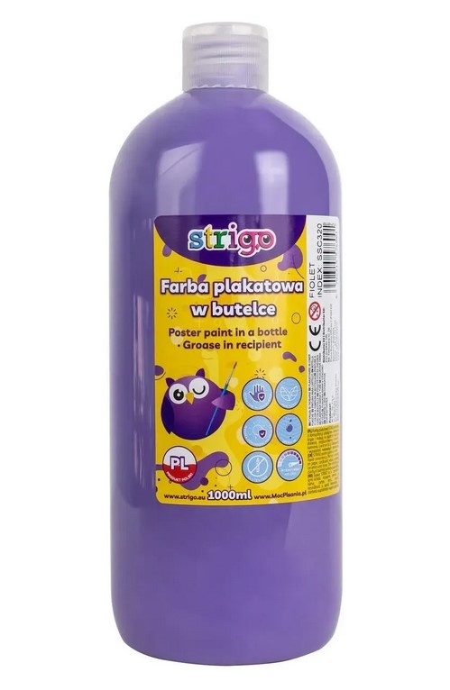 Farba plakatowa STRIGO w butelce, 1000 ml fioletowy
