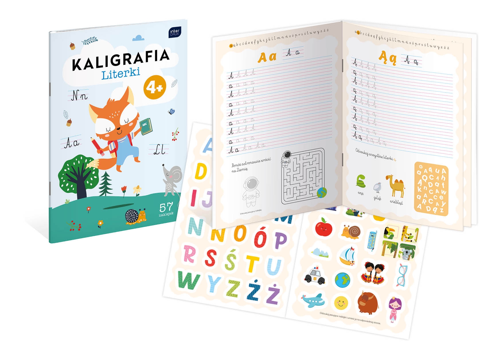 Kolorowanka A4/16K z naklejkami. Kaligrafia + zadania