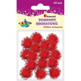 Pompony brokatowe, 15 szt. - czerwone (338529)