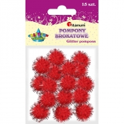 Pompony brokatowe, 15 szt. - czerwone (338529)