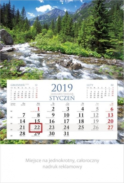 Kalendarz 2019 Jednodzielny Rzeka KM3