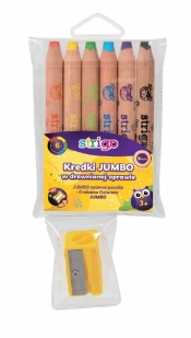 Kredki drewniane Jumbo, 6 szt + temperówka