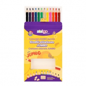 Kredki ołówkowe Jumbo trójkątne Strigo z temperówką, 12 kolorów