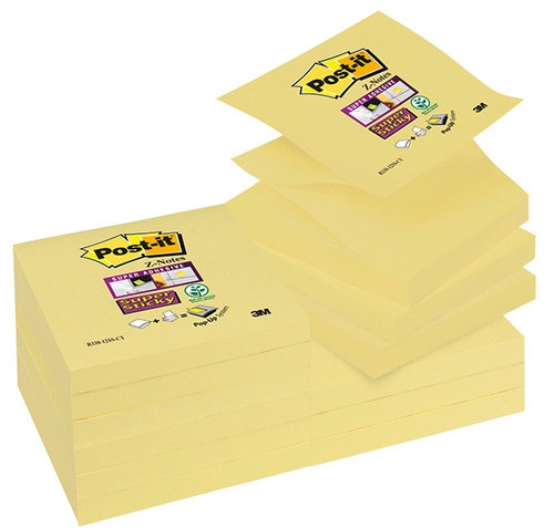 Bloczek samoprzylepny POST-IT Super sticky Z-Notes (R330-12SS-CY), 76x76mm, 1x90 kart., żółty