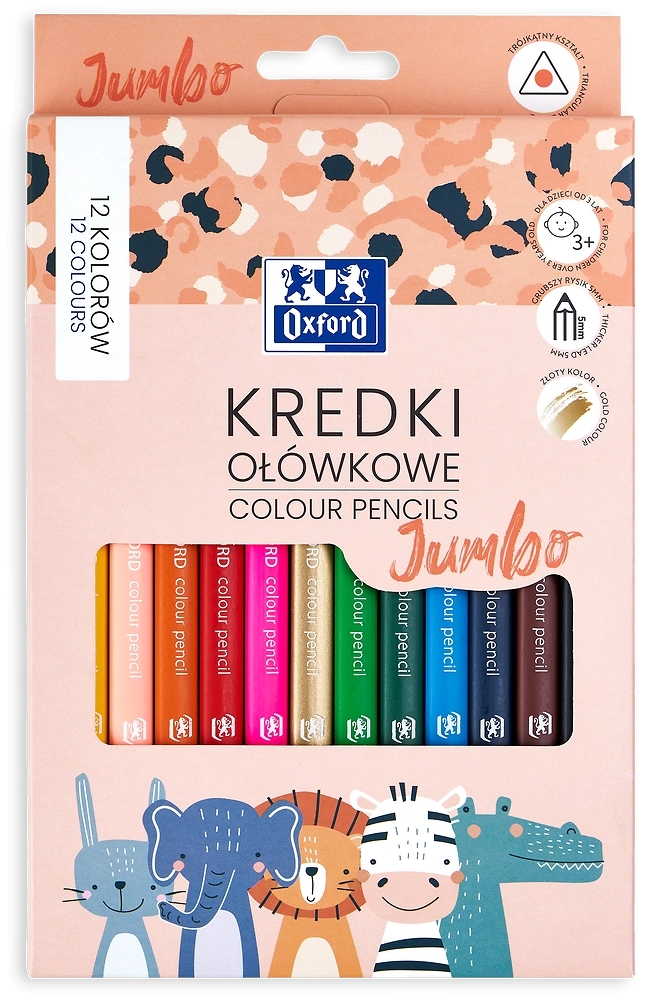 <img src='https://webimage.pl/pics/698/9/d5901466239698-5.png' style='height:440px' /> Kredki ołówkowe Oxford Kids Jumbo 12 kolorów