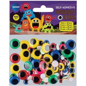 Samoprzylepne czarno-kolorowe ruchome oczka, 100 szt.