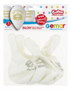 Balon gumowy Godan pierwsza komunia 5 szt biały 330 mm 13cal