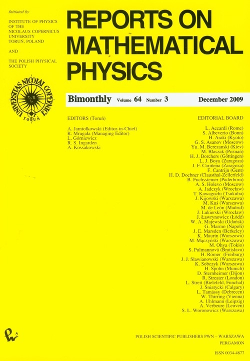 Reports on Mathematical Physics 64/3 2009