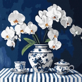 Malowanie po numerach - Orchidea w porcelanie