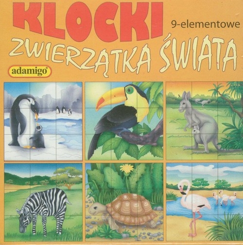 Klocki 9 elementowe zwierzęta świata pomarańczowe