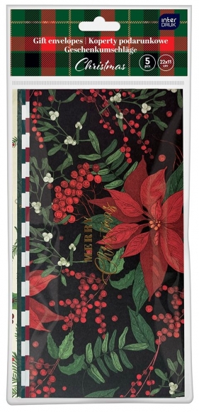 Koperty podarunkowe 22x11cm - Christmas, 5 szt.