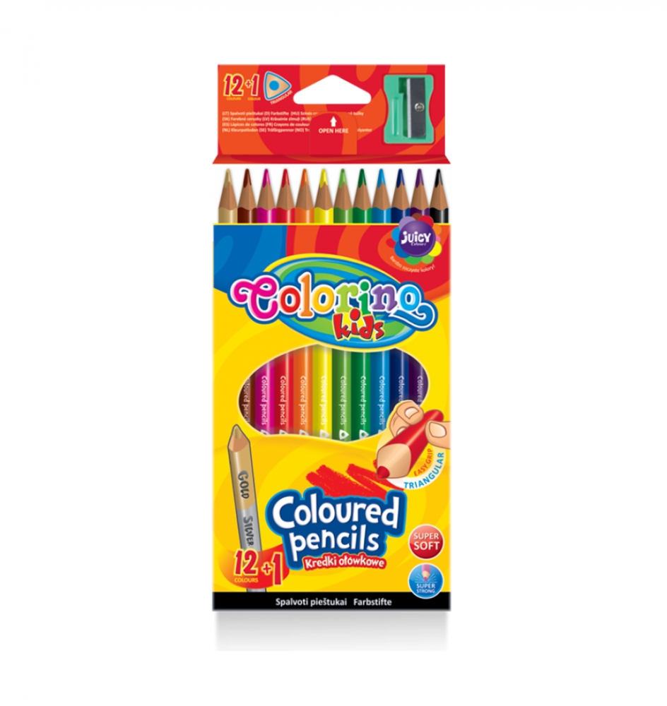 Kredki ołówkowe Colorino trójkątne 12 kolorów + temperówka (54706PTR)