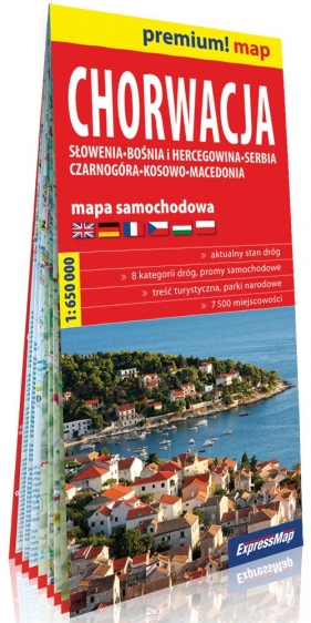 Chorwacja Słowenia, Bośnia i Hercegowina, Serbia, Czarnogóra, Kosowo, Macedonia mapa samochodowa 1:650 000